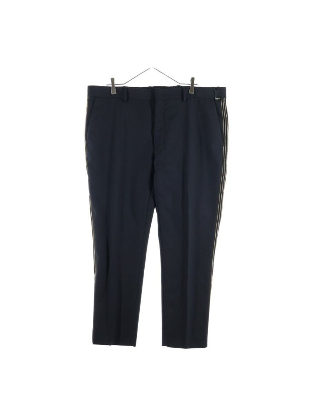 Fendi Wool Chain Side Line Flat-front Trousers Pants Black